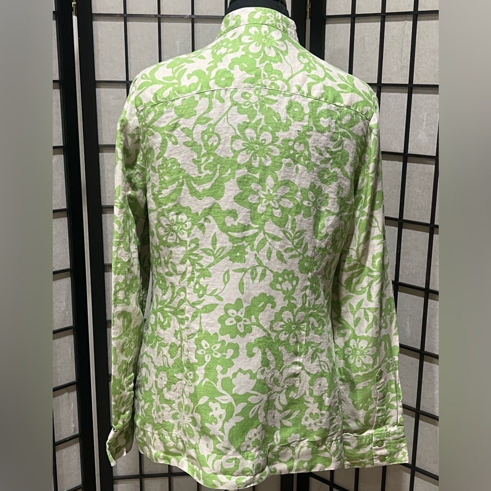 CHARTER CLUB LINEN Green and Cream FLORAL Patterned LONG SLEEVE SHIRT SIZE 12